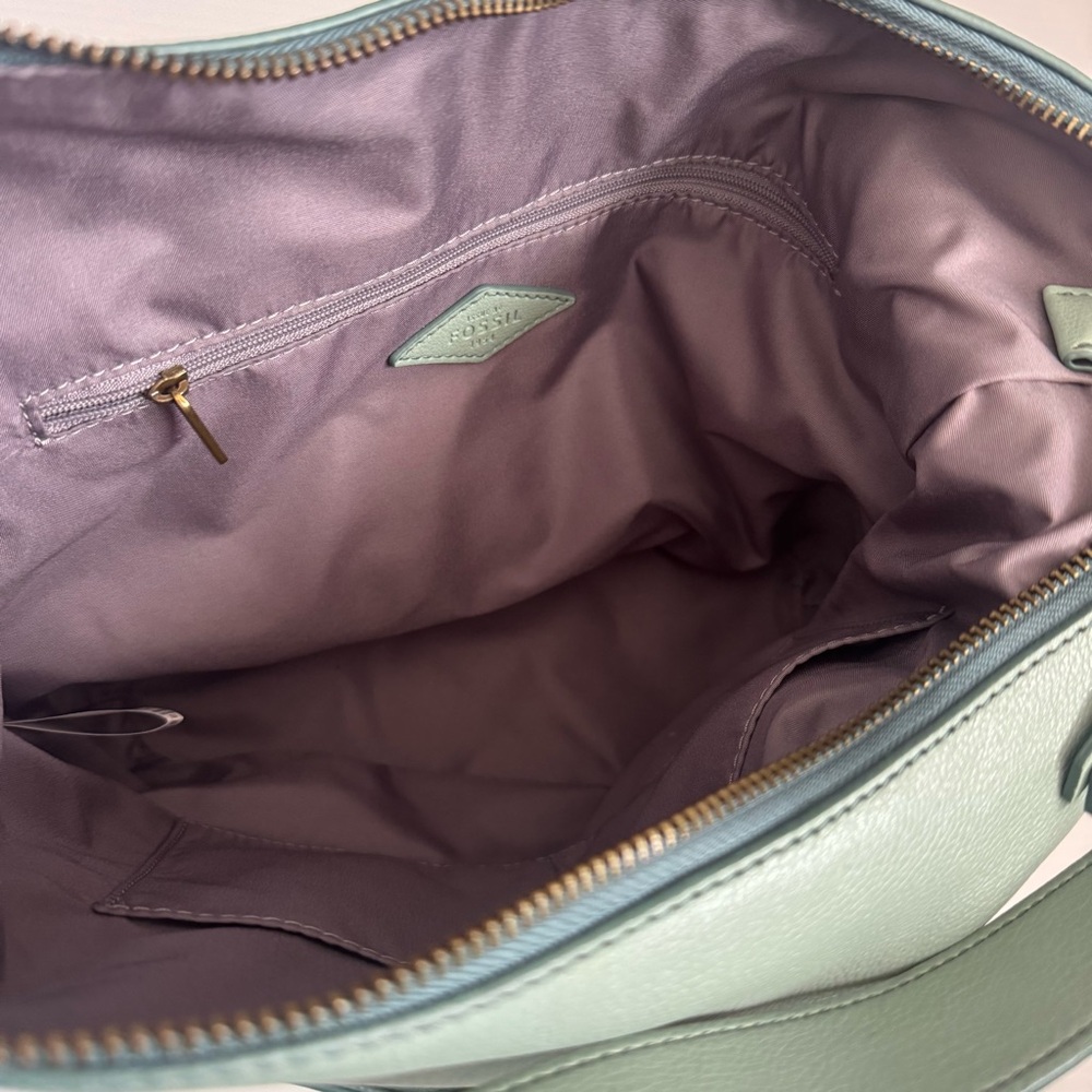Fossil Talulla Mint Green Hobo Shoulder Bag Gold Hardware Pleated Front - Picture 7 of 10